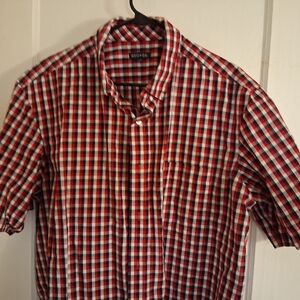 George Men's Casual Red and Blue and White  Plaid Shirt